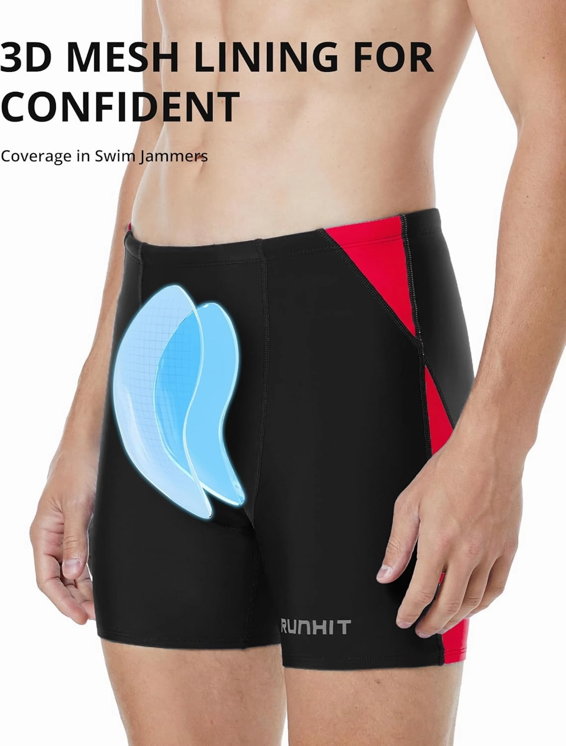 Runihit Men's Square Leg Swim Jammers Quick Dry Athletic Brief Swimsuit UFP 50  Compression Swimming Shorts