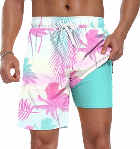 Sailwind Men Swim Trunks with Compression Liner 9" Beach Shorts Quick Dry with Zipper Pockets Board Shorts