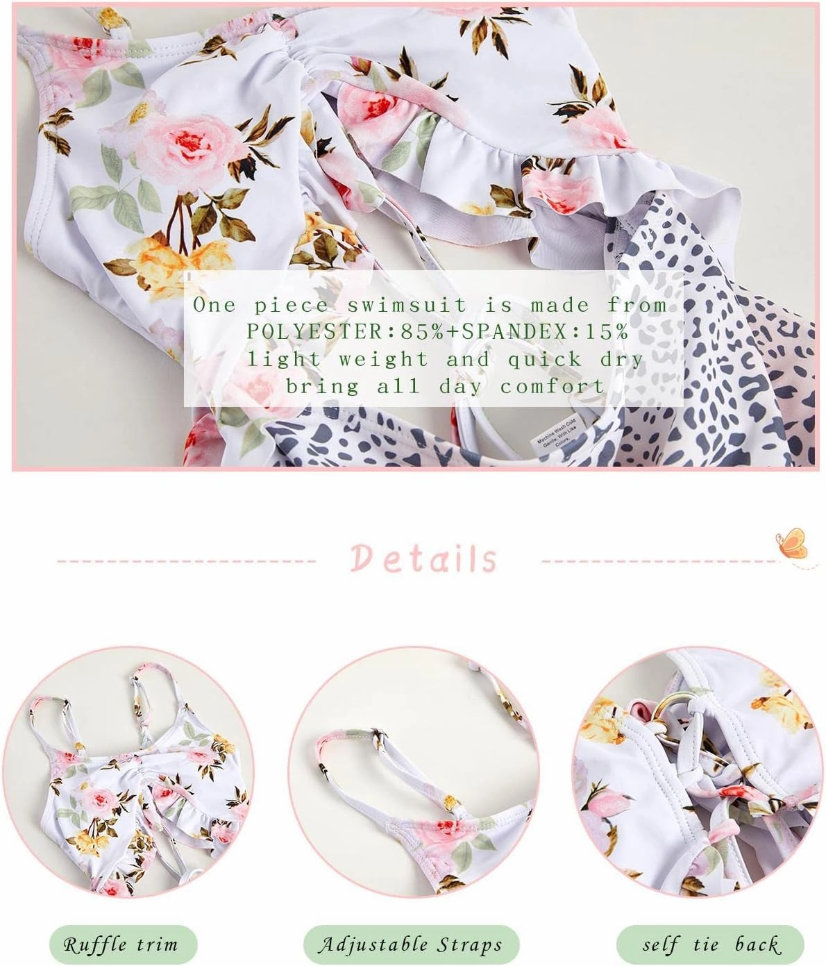 Saodimallsu Girls One Piece Cutout Ruffle Swimsuits Kids Floral High Waisted Tie Front Bathing Suits