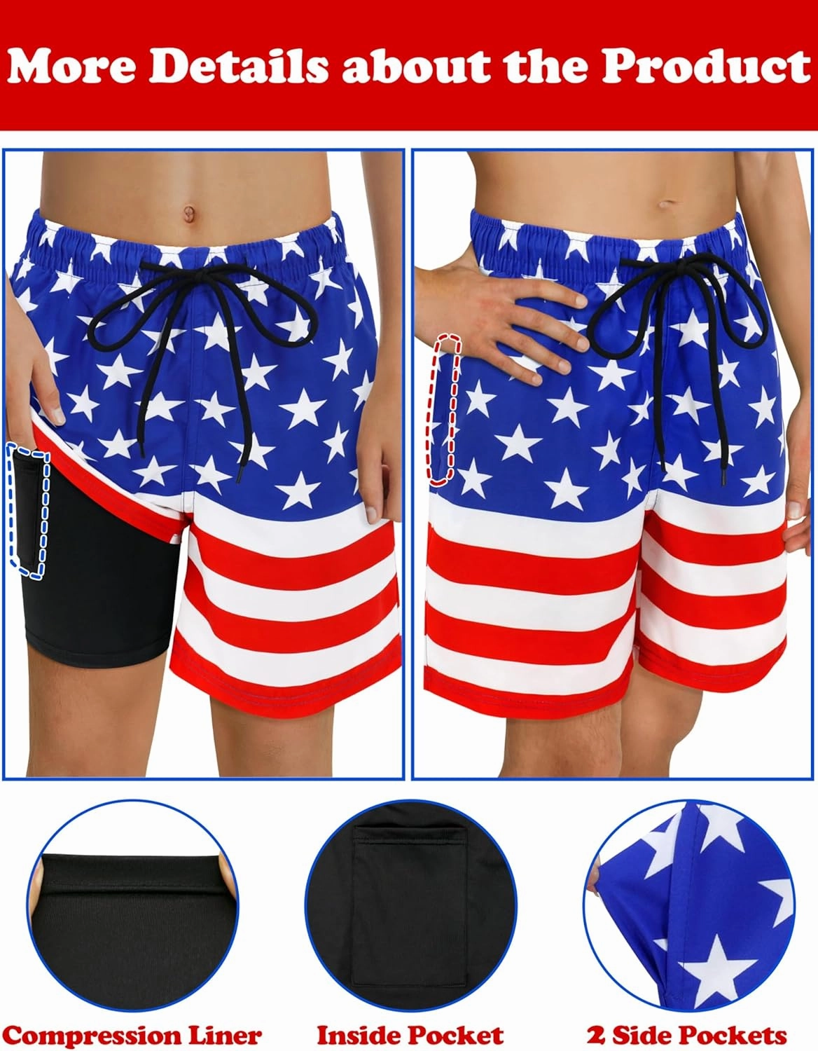 Sarfel Boys Swim Trunks with Compression Liner Kids Swimsuits Boys Bathing Suit Kids Board Shorts Teen Boy Quick Dry Shorts