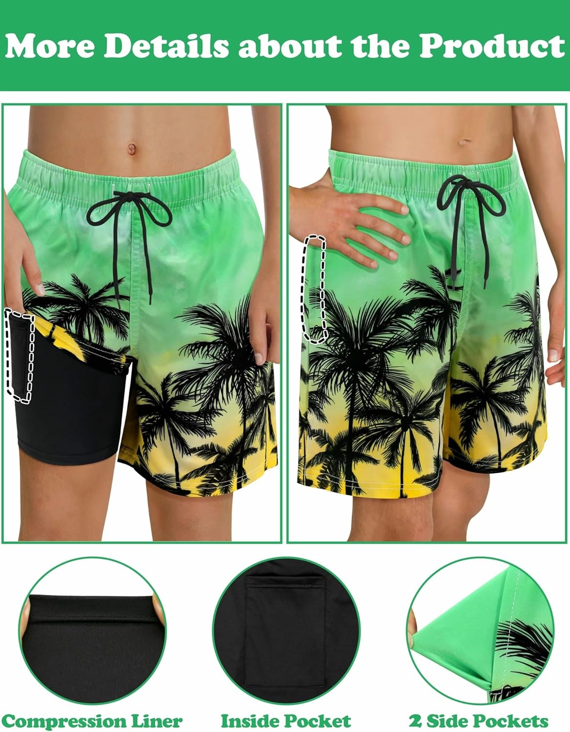 Sarfel Boys Swim Trunks with Compression Liner Kids Swimsuits Boys Bathing Suit Kids Board Shorts Teen Boy Quick Dry Shorts