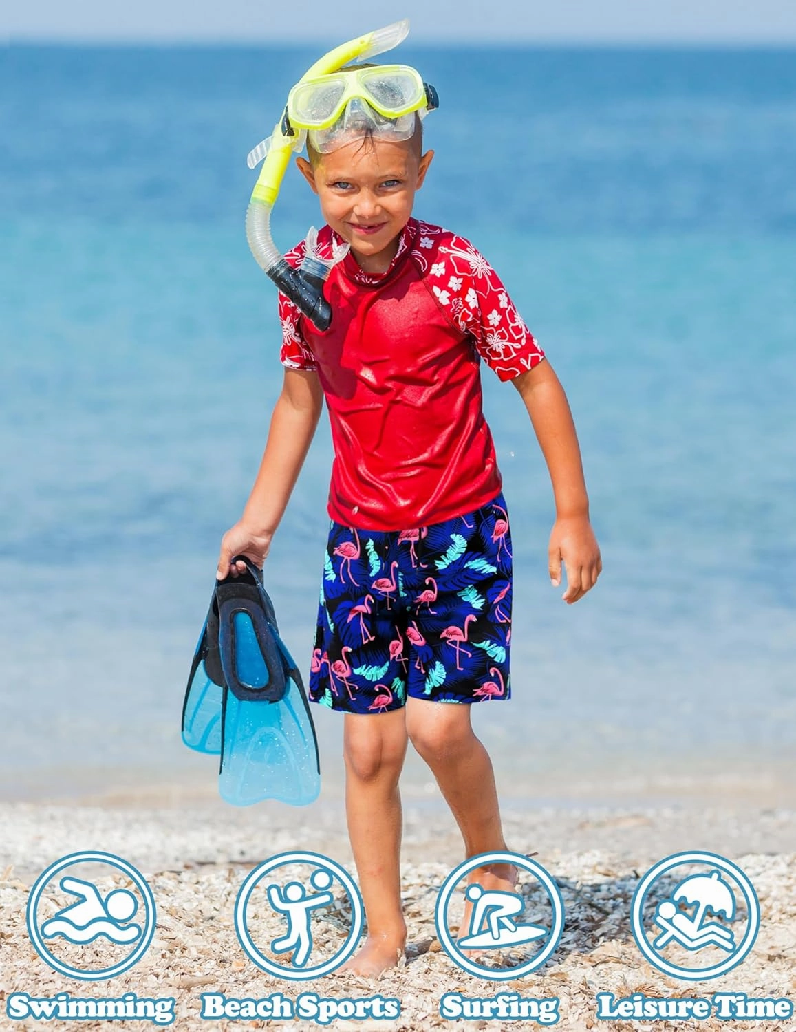 Sarfel Boys Swim Trunks with Compression Liner Kids Swimsuits Boys Bathing Suit Kids Board Shorts Teen Boy Quick Dry Shorts
