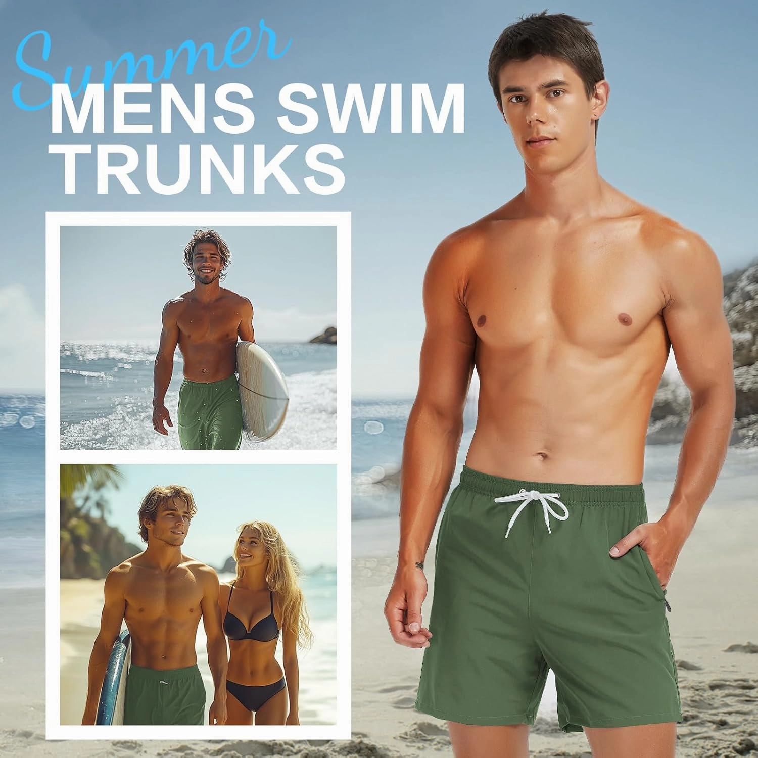 Scotamalone Mens Swim Trunks Swim Shorts Swimming Trunks Swimwear Bathing Suits Quick Dry with Zipper Pockets