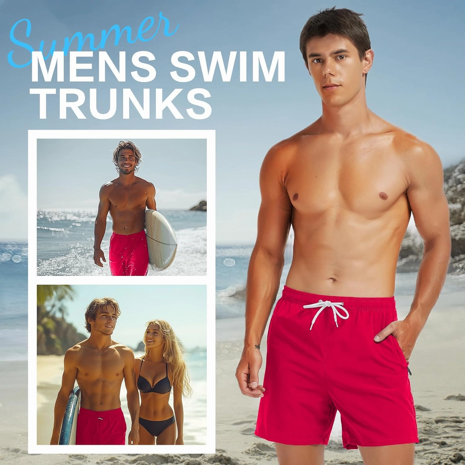 Scotamalone Mens Swim Trunks Swim Shorts Swimming Trunks Swimwear Bathing Suits Quick Dry with Zipper Pockets