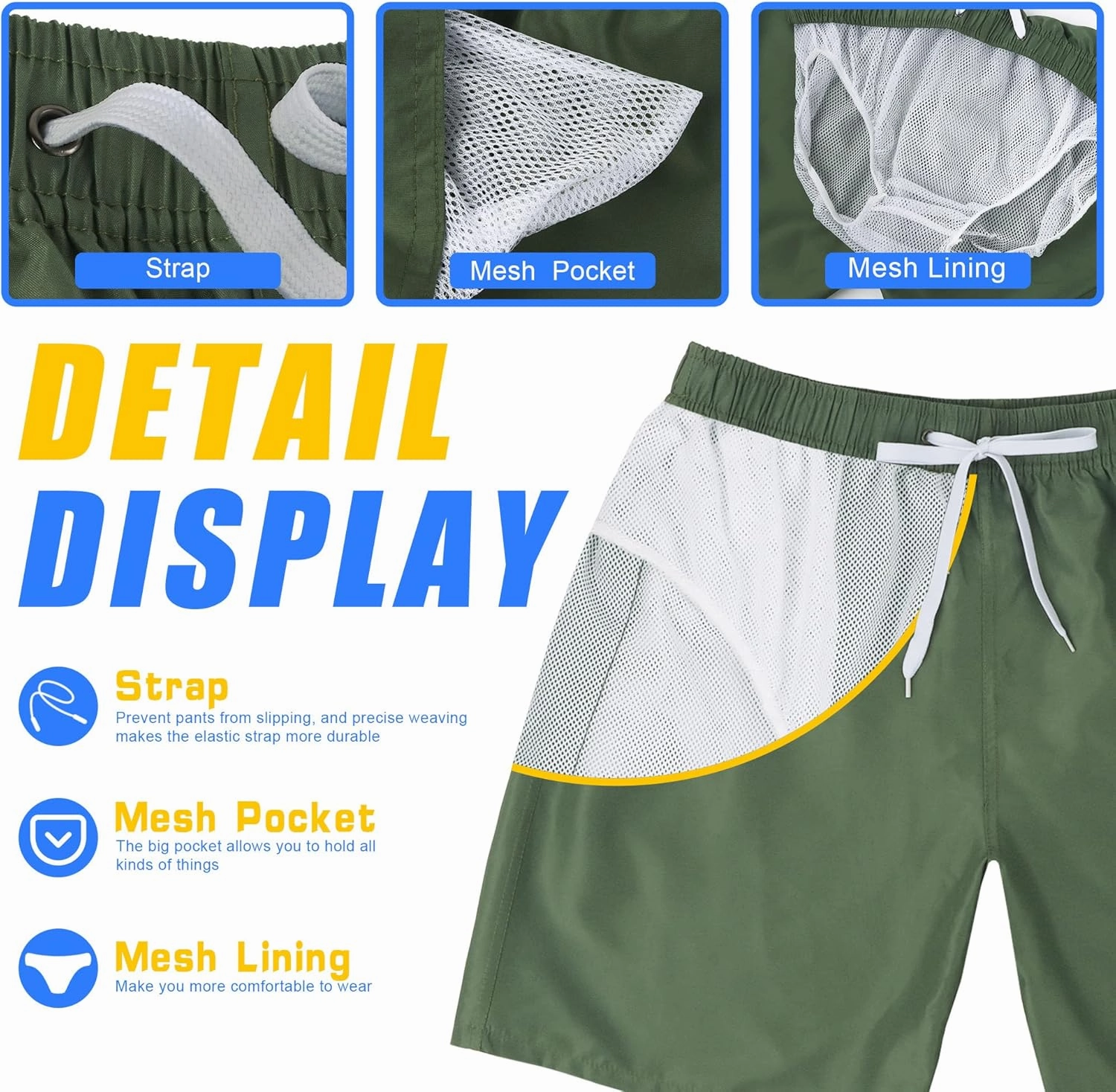 Scotamalone Mens Swim Trunks Swimming Shorts Swimwear Bathing Suits Quick Dry 7 Inch with Mesh Lining