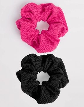 Sea Dive Scrunchy 2 Pack - Fuchsia Rose and Black