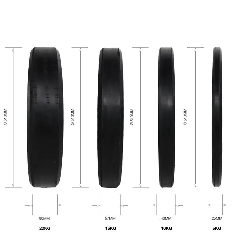 Hit Fitness 20kg Commercial Black Rubber Bumper Plate, Metal Weights