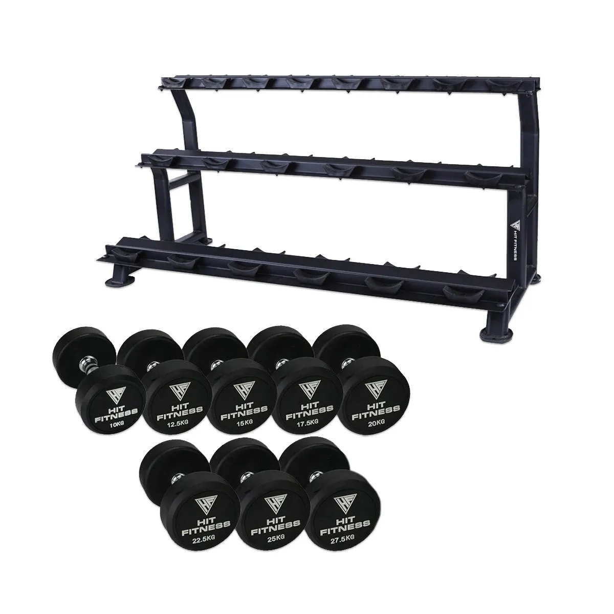 Selling Fast Round Rubber Dumbbells Pack - 8 Pairs | 10kg to 27.5kg Moving Fast, Gymnastic Rings, Olympic Frisbee And Barbell Set