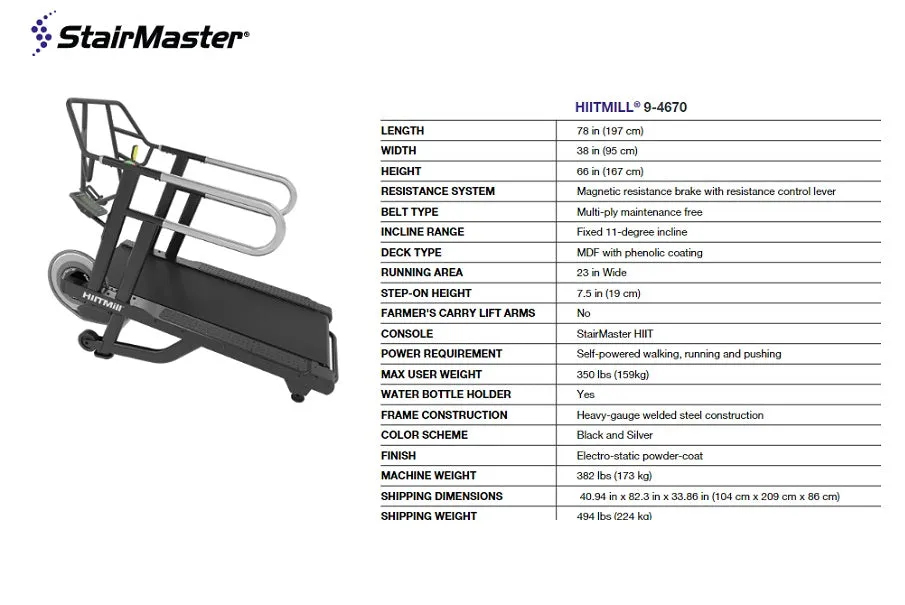 Stairmaster HIITMill Treadmill, GPS running watch, Balance,Stability