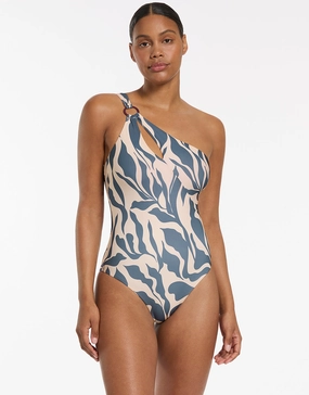 Sereno One Shoulder Ring Swimsuit - Steel Blue