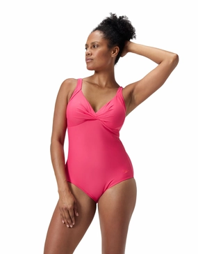 Shaping Cross Knot Swimsuit - Dark Pink