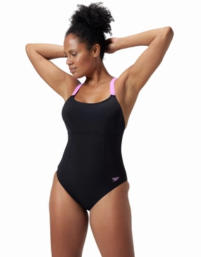 Shaping Crossback Swimsuit - Black/Pink