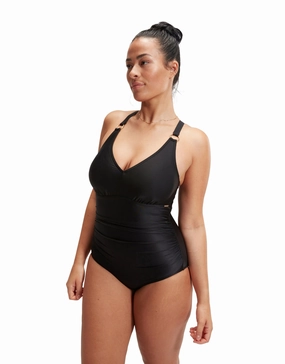 Shaping V Neck Swimsuit - Black
