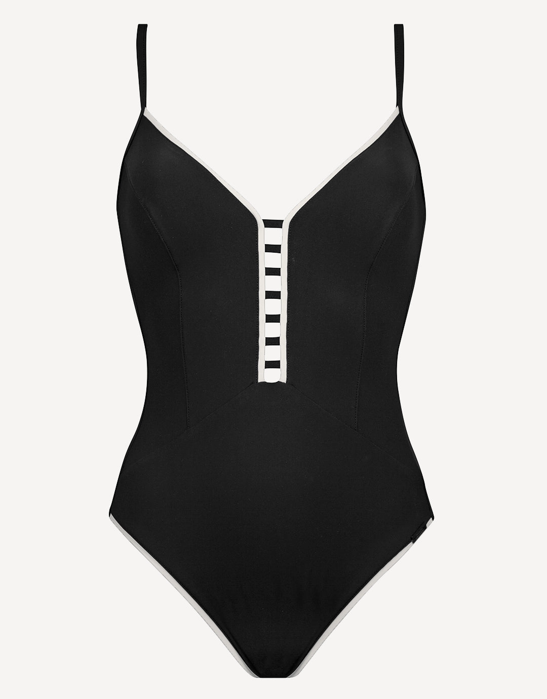 Silence Ladder Plunge Swimsuit - Black and White