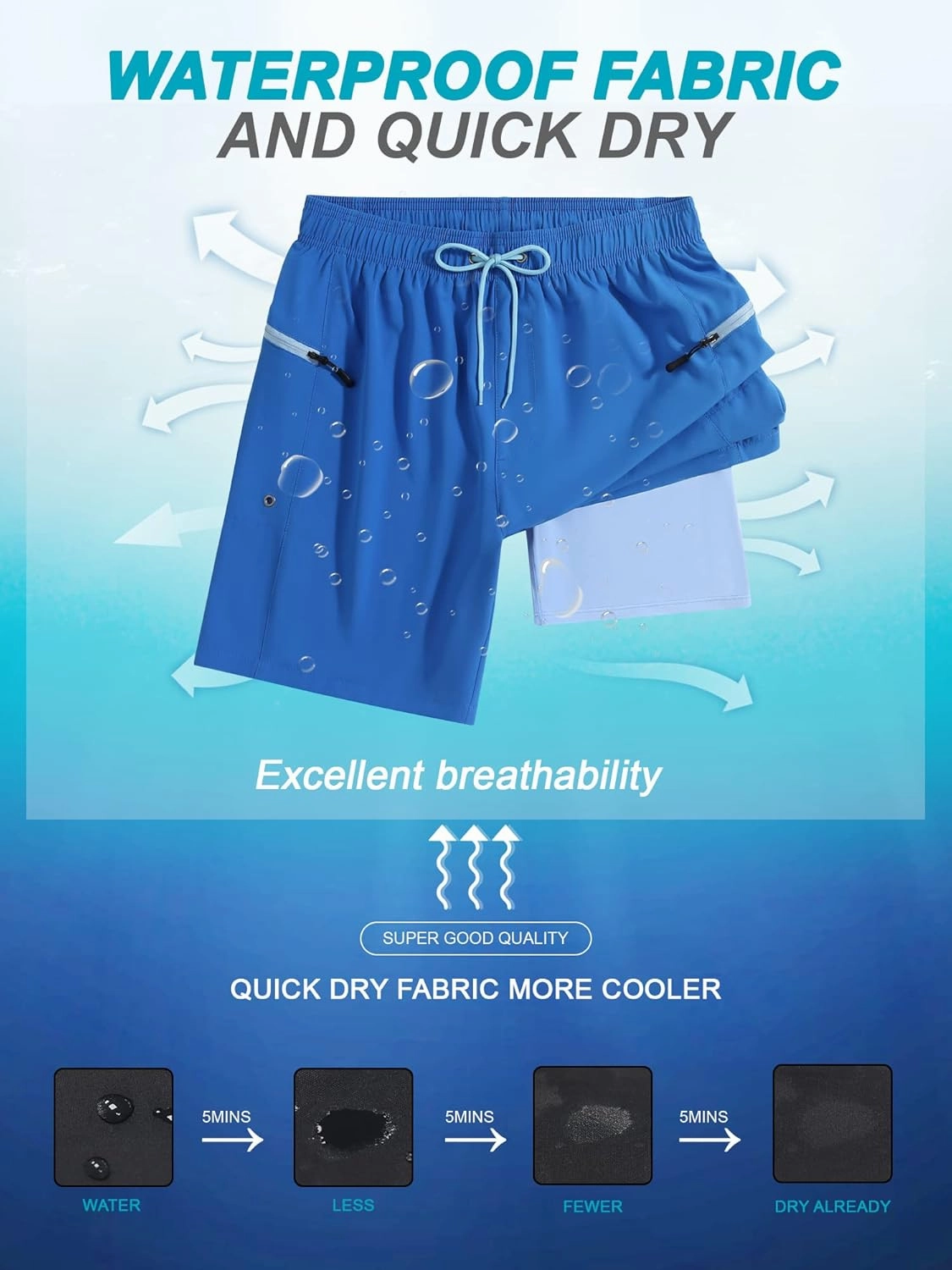 SILKWORLD 7 Inch Mens Swim Trunks with Compression Liner Quick-Dry Bathing Suit with Zipper Pockets