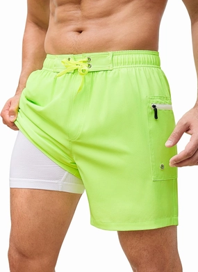 SILKWORLD Mens Swim Trunks 6" Quick Dry Bathing Suit Beach Swimming Shorts with Compression Liner and Zipper Pockets