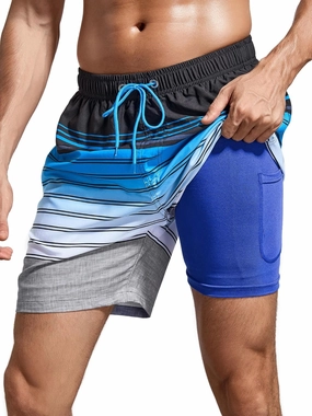 SILKWORLD Mens Swim Trunks Quick Dry Compression Liner 2 in 1 Shorts Men Swimsuit