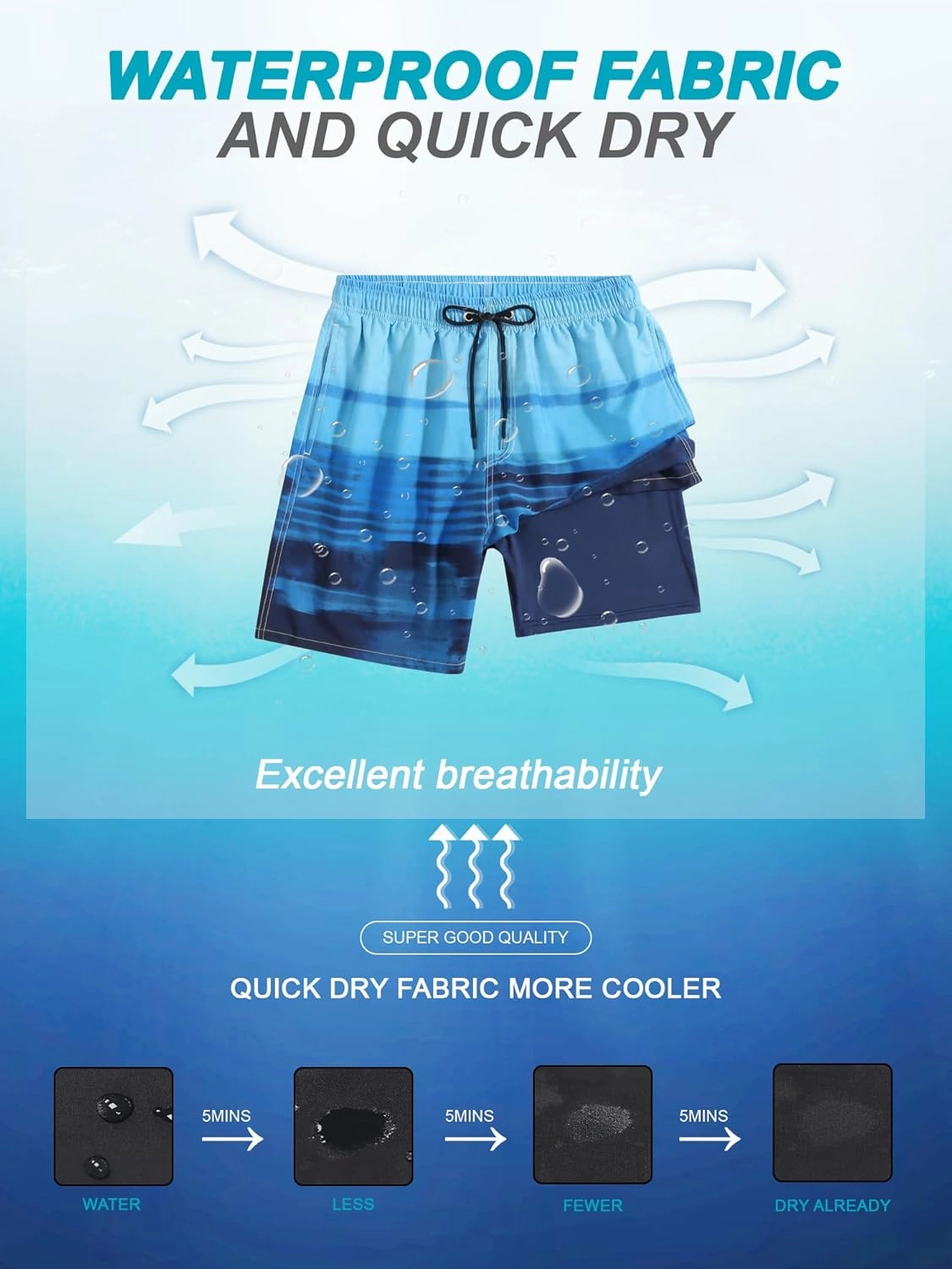 SILKWORLD Mens Swim Trunks Quick Dry Compression Liner 2 in 1 Shorts Men Swimsuit
