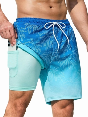 SILKWORLD Mens Swim Trunks Quick Dry Swimming Shorts with Compression Liner and Zipper Pockets