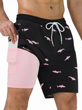 SILKWORLD Mens Swim Trunks Quick Dry Swimming Shorts with Compression Liner and Zipper Pockets