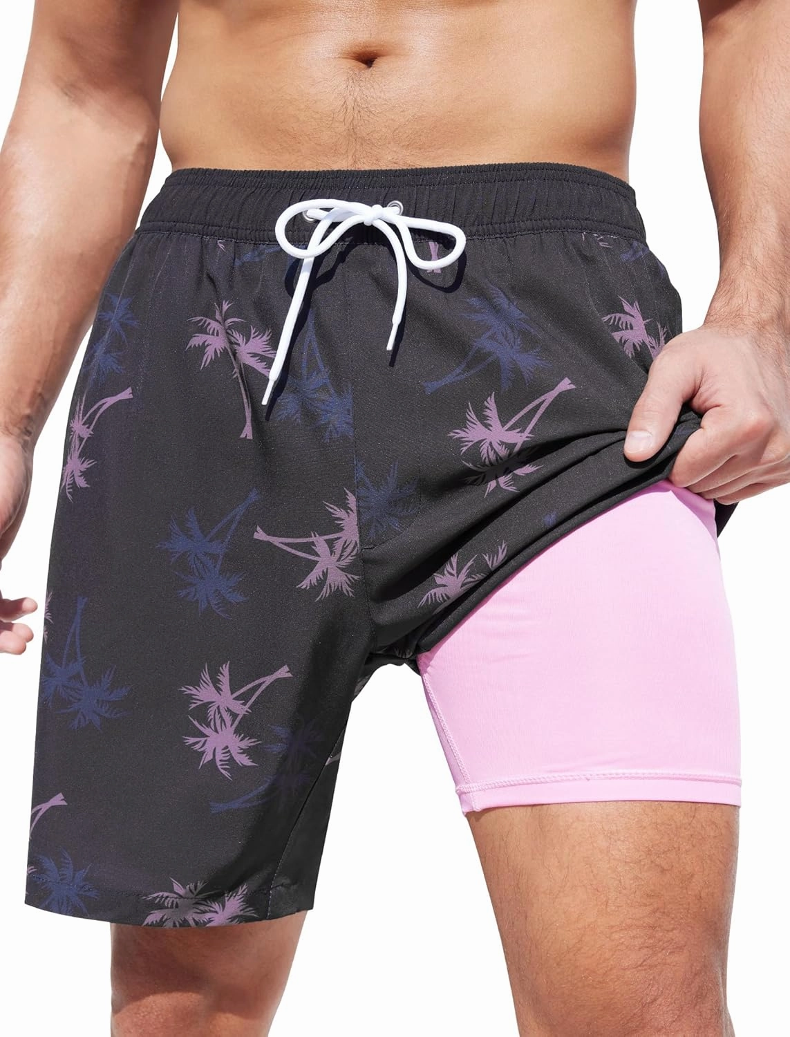 SILKWORLD Mens Swim Trunks Quick Dry Swimming Shorts with Compression Liner and Zipper Pockets