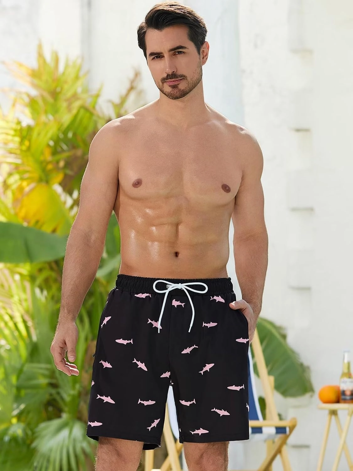 SILKWORLD Mens Swim Trunks Quick Dry Swimming Shorts with Compression Liner and Zipper Pockets