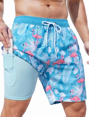 SILKWORLD Mens Swim Trunks Quick Dry Swimming Shorts with Compression Liner and Zipper Pockets