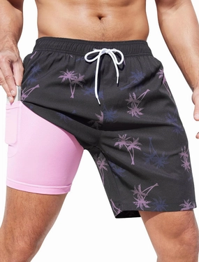 SILKWORLD Mens Swim Trunks Quick Dry Swimming Shorts with Compression Liner and Zipper Pockets