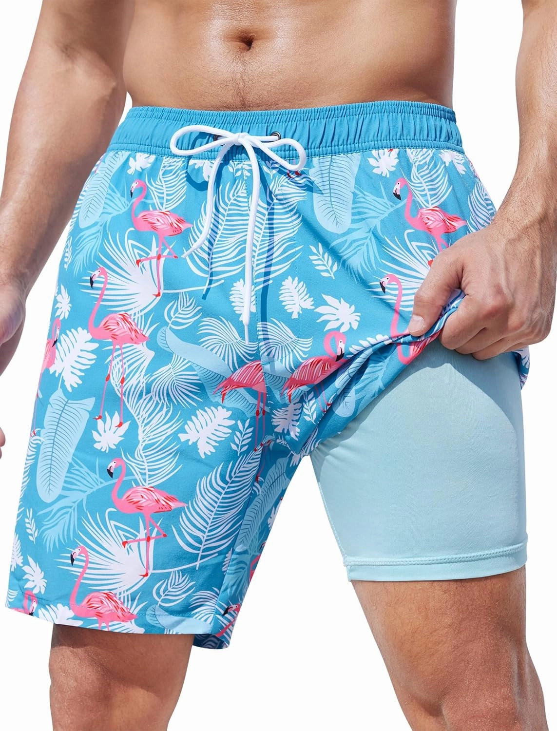 SILKWORLD Mens Swim Trunks Quick Dry Swimming Shorts with Compression Liner and Zipper Pockets