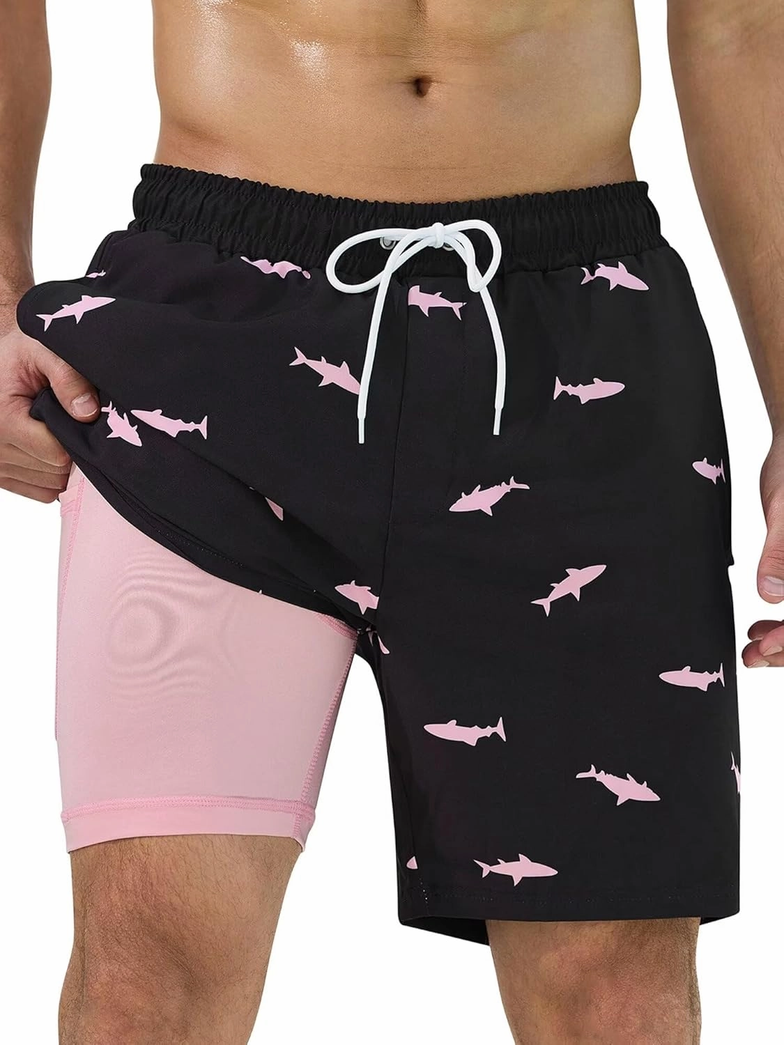 SILKWORLD Mens Swim Trunks Quick Dry Swimming Shorts with Compression Liner and Zipper Pockets
