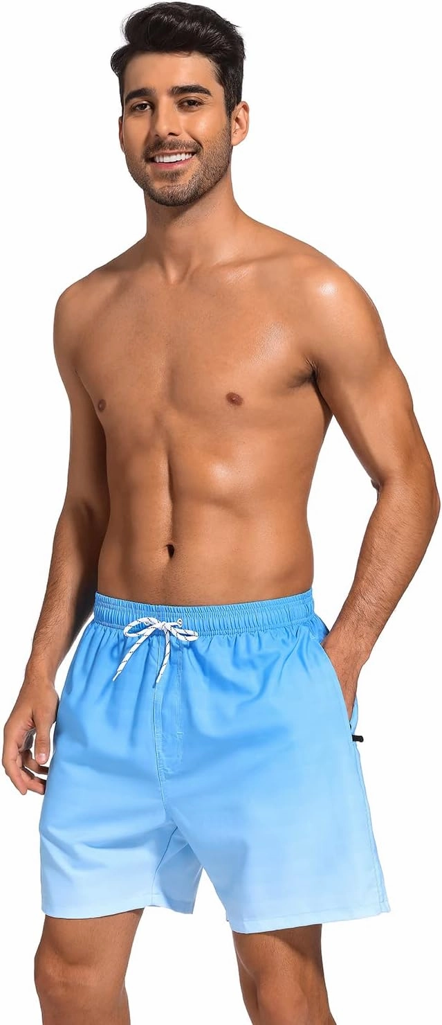 SILKWORLD Mens Swim Trunks with Compression Liner 2 in 1 Quick Dry Bathing Suit Beach Shorts with Zipper Pockets