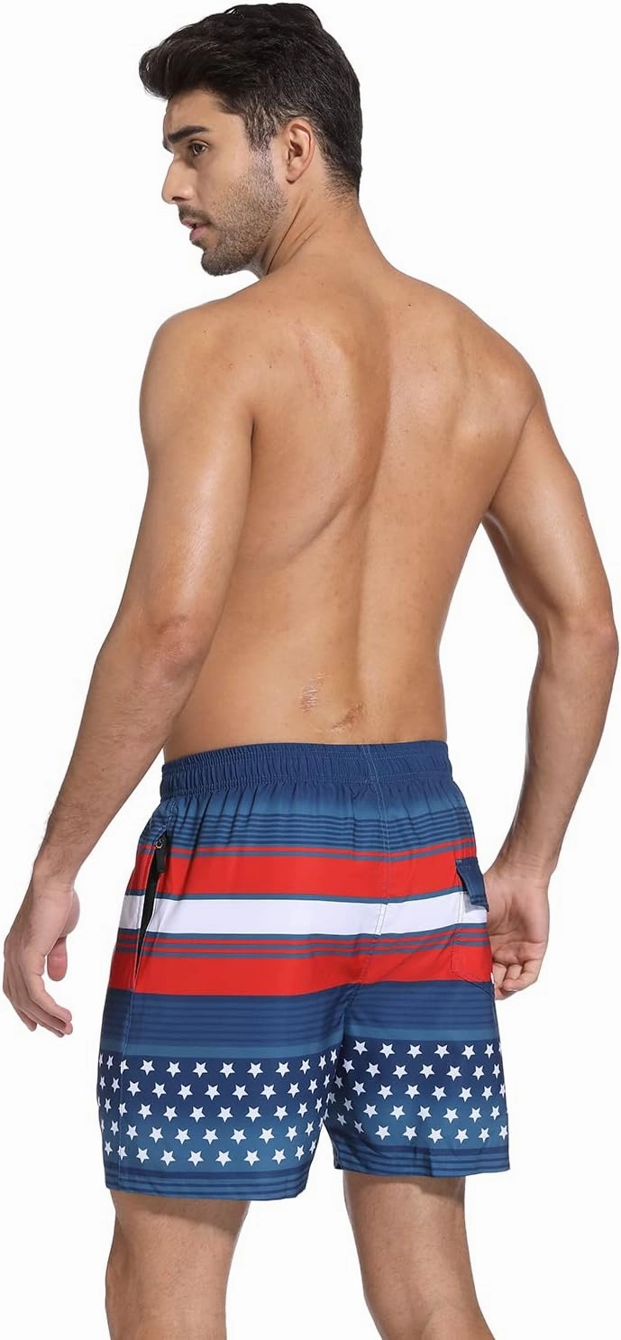 SILKWORLD Mens Swim Trunks with Compression Liner 2 in 1 Quick Dry Bathing Suit Beach Shorts with Zipper Pockets