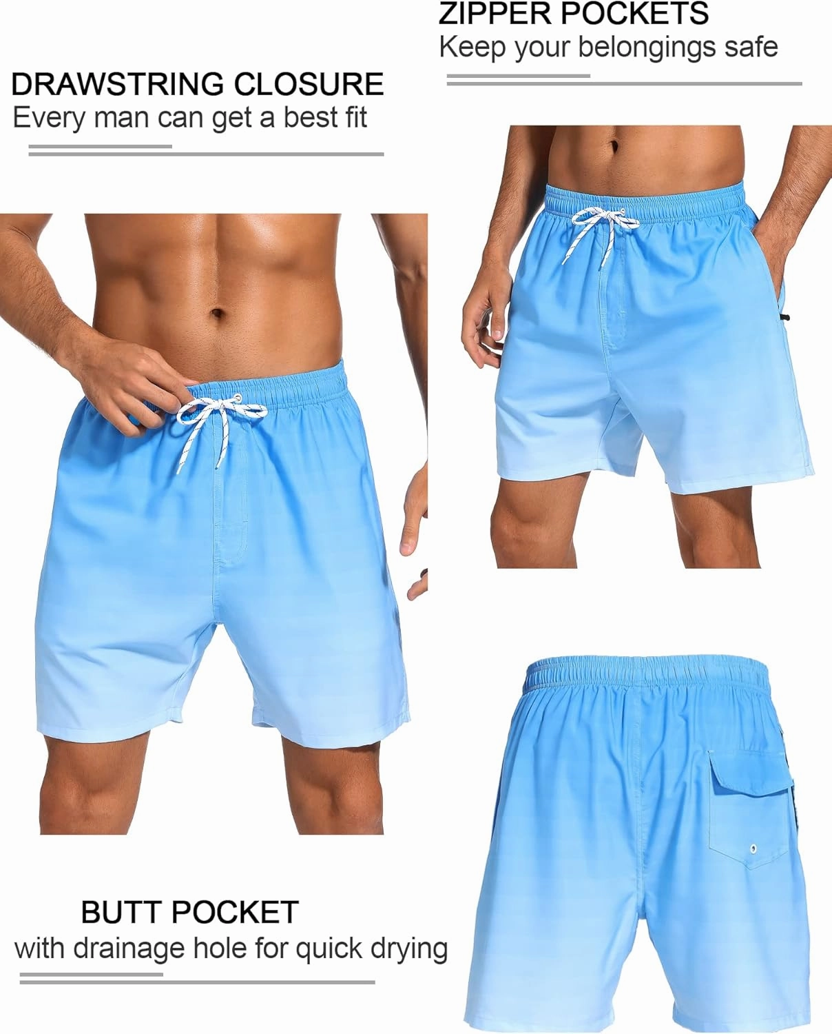 SILKWORLD Mens Swim Trunks with Compression Liner 2 in 1 Quick Dry Bathing Suit Beach Shorts with Zipper Pockets