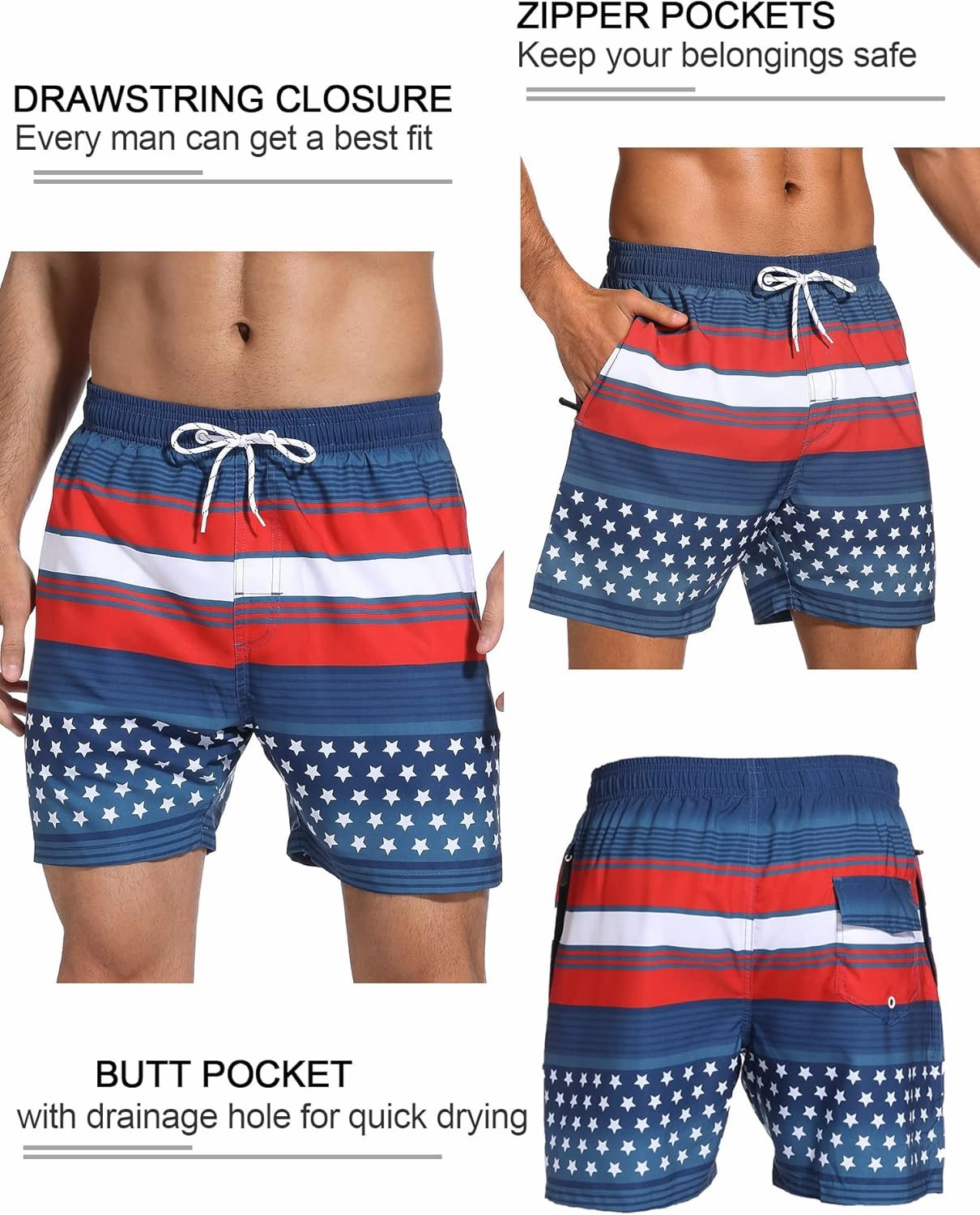 SILKWORLD Mens Swim Trunks with Compression Liner 2 in 1 Quick Dry Bathing Suit Beach Shorts with Zipper Pockets