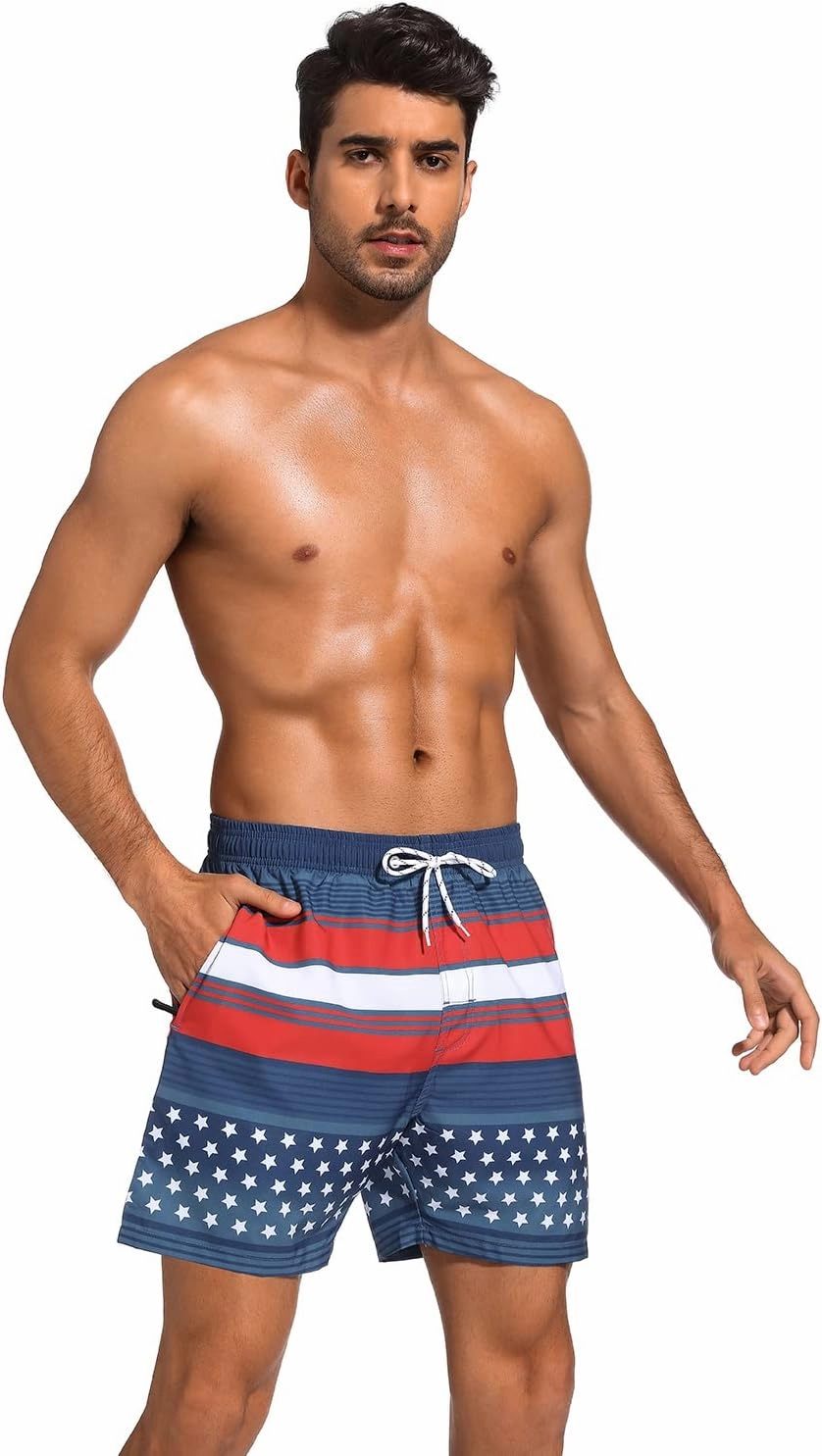 SILKWORLD Mens Swim Trunks with Compression Liner 2 in 1 Quick Dry Bathing Suit Beach Shorts with Zipper Pockets