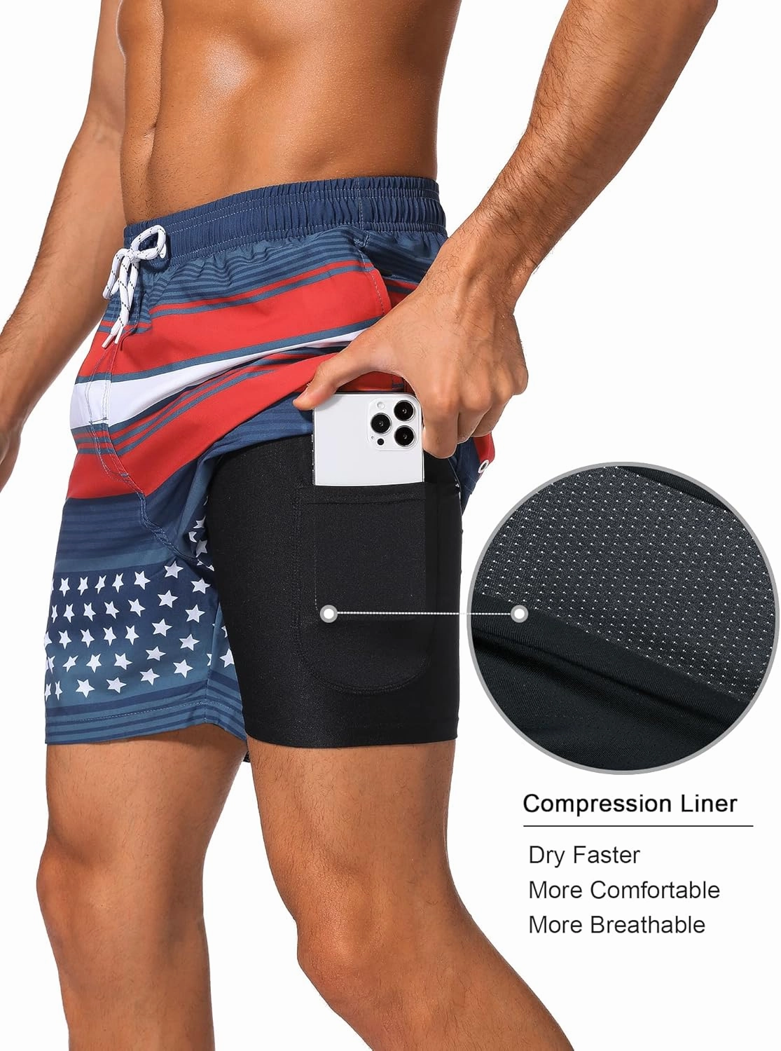 SILKWORLD Mens Swim Trunks with Compression Liner 2 in 1 Quick Dry Bathing Suit Beach Shorts with Zipper Pockets