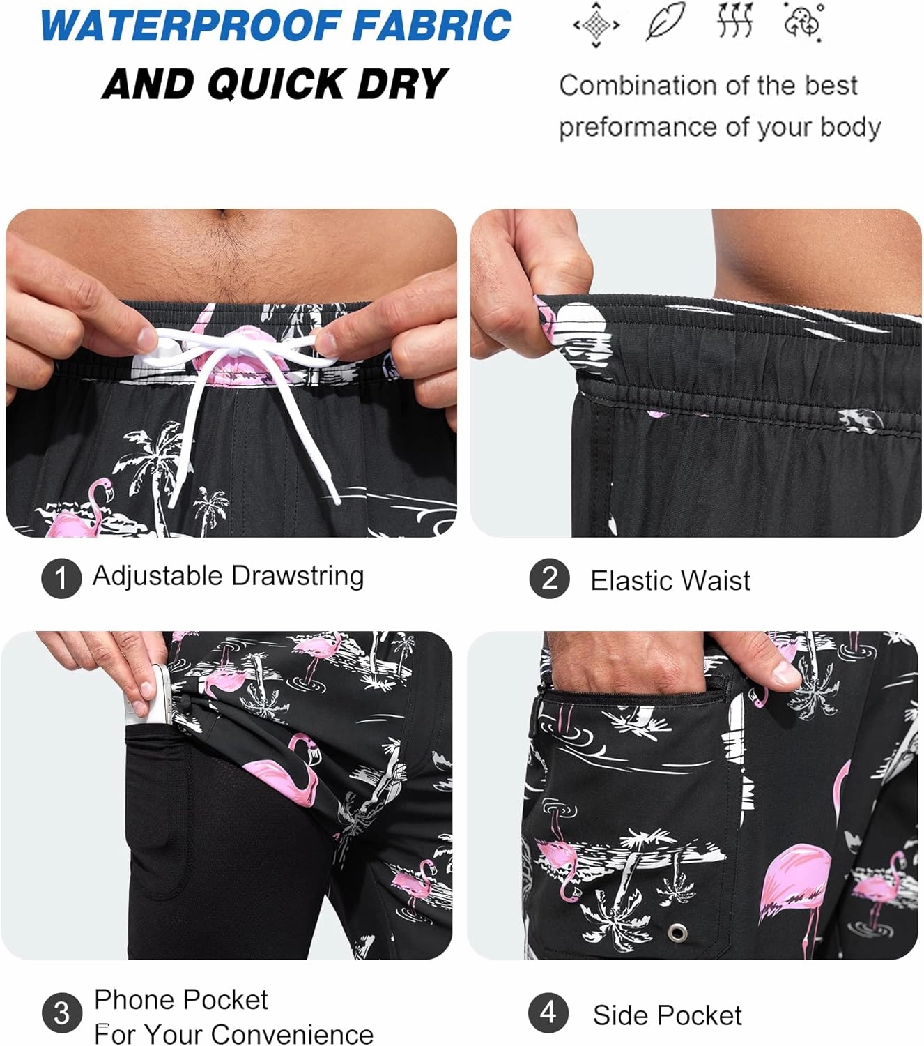 SILKWORLD Mens Swim Trunks with Compression Liner 9 Inch Long Bathing Suit 2 in 1 Beach Quick Dry Shorts with Pockets