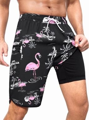 SILKWORLD Mens Swim Trunks with Compression Liner 9 Inch Long Bathing Suit 2 in 1 Beach Quick Dry Shorts with Pockets