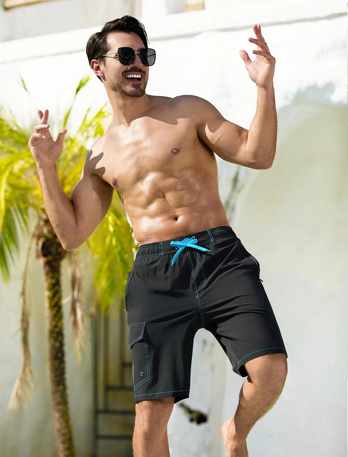 SILKWORLD Mens Swim Trunks with Compression Liner Quick-Dry 10" Stretch Beach Shorts