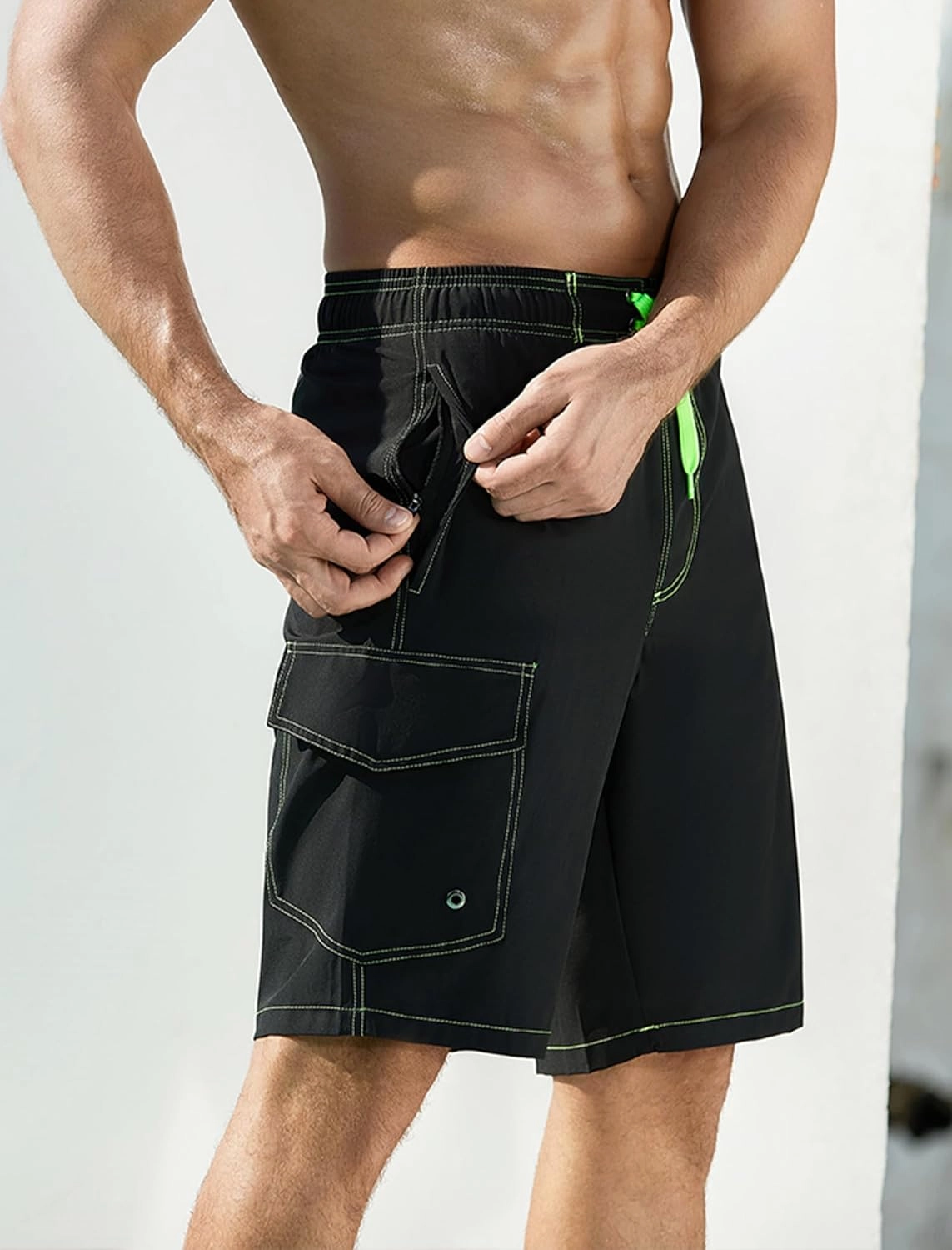 SILKWORLD Mens Swim Trunks with Compression Liner Quick-Dry 10" Stretch Beach Shorts