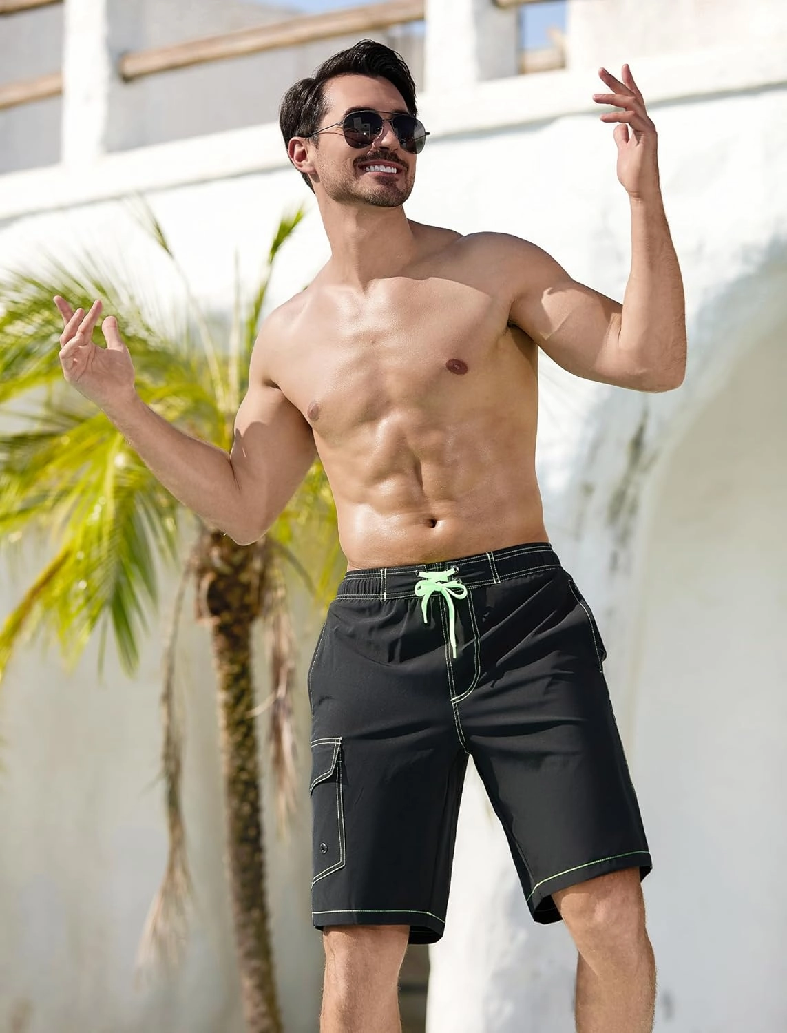 SILKWORLD Mens Swim Trunks with Compression Liner Quick-Dry 10" Stretch Beach Shorts