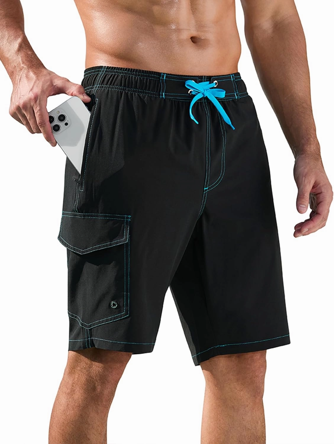 SILKWORLD Mens Swim Trunks with Compression Liner Quick-Dry 10" Stretch Beach Shorts