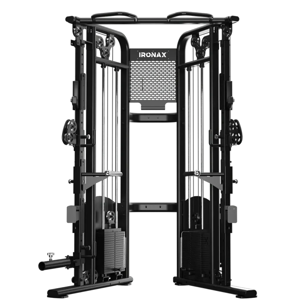 Ironax - XFT Functional Trainer/Half Rack Strength Combo ~, Fitness Chair, Weight bench for home, Rubber Gripped Olympic Plates