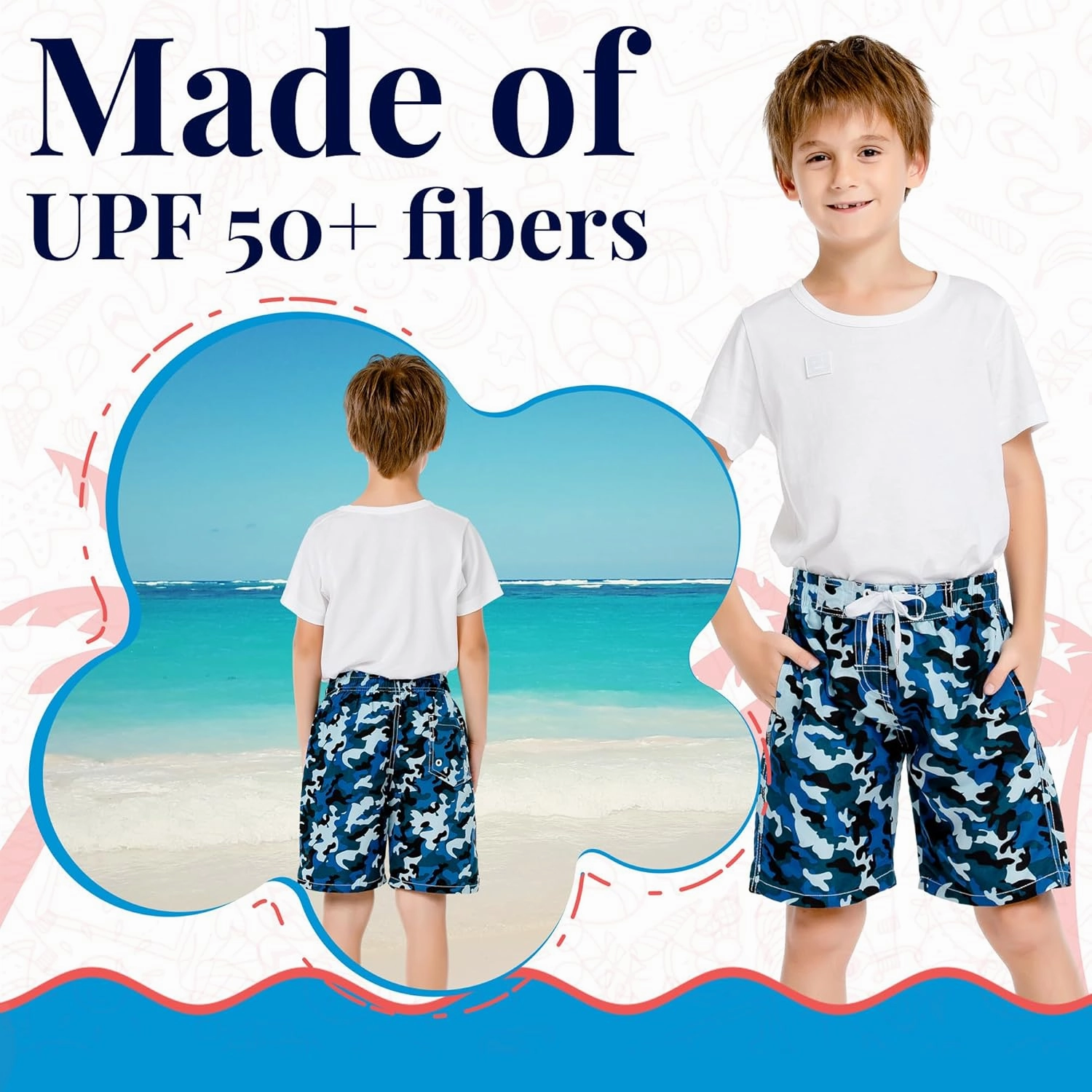 SIX ISLANDS Boys Swim Trunks - Quick-Dry, Comfortable, Ages 5/6 to 18/20 - Fun Patterns, Durable Design Boys Bathing Suit