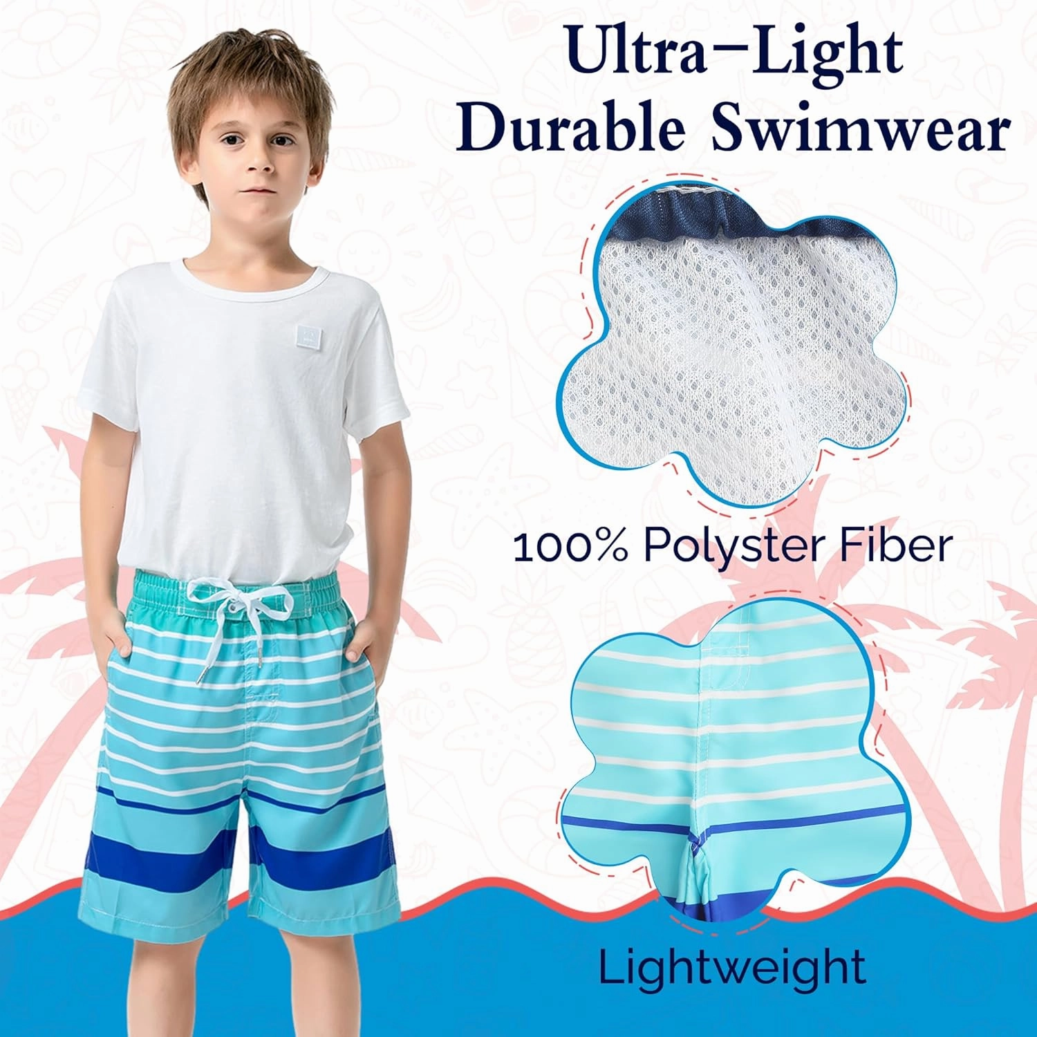SIX ISLANDS Boys Swim Trunks - Quick-Dry, Comfortable, Ages 5/6 to 18/20 - Fun Patterns, Durable Design Boys Bathing Suit