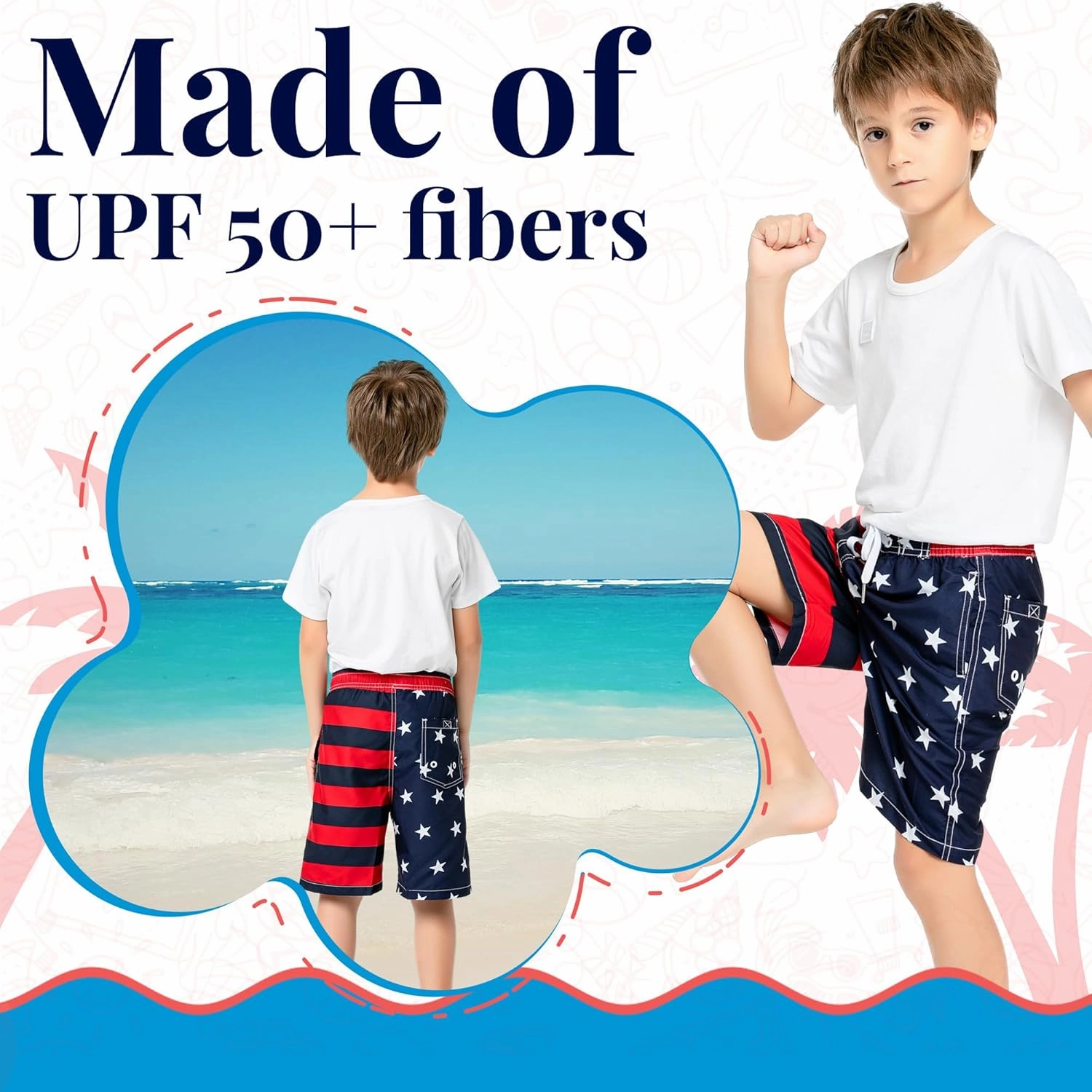 SIX ISLANDS Boys Swim Trunks - Quick-Dry, Comfortable, Ages 5/6 to 18/20 - Fun Patterns, Durable Design Boys Bathing Suit