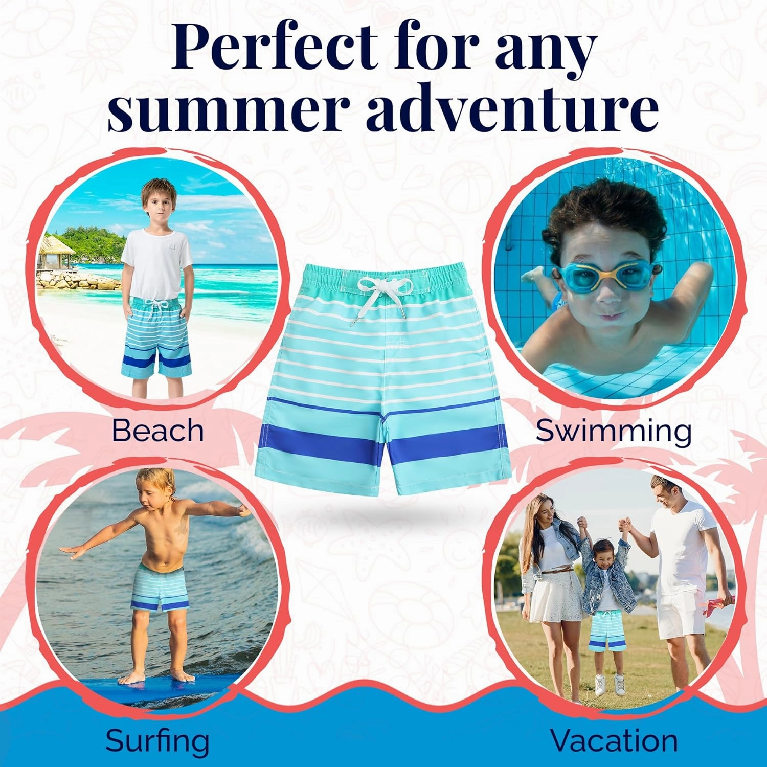 SIX ISLANDS Boys Swim Trunks - Quick-Dry, Comfortable, Ages 5/6 to 18/20 - Fun Patterns, Durable Design Boys Bathing Suit