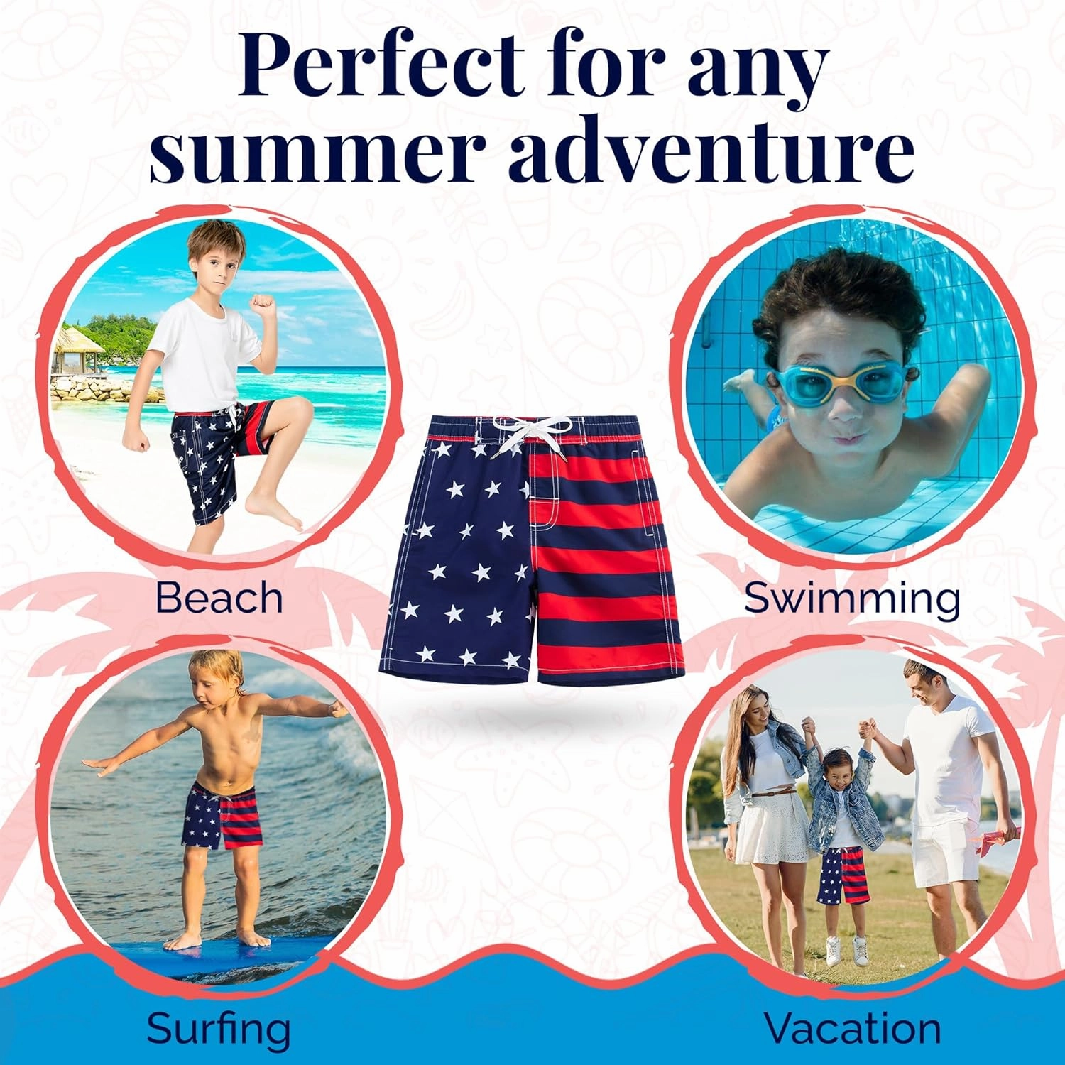 SIX ISLANDS Boys Swim Trunks - Quick-Dry, Comfortable, Ages 5/6 to 18/20 - Fun Patterns, Durable Design Boys Bathing Suit