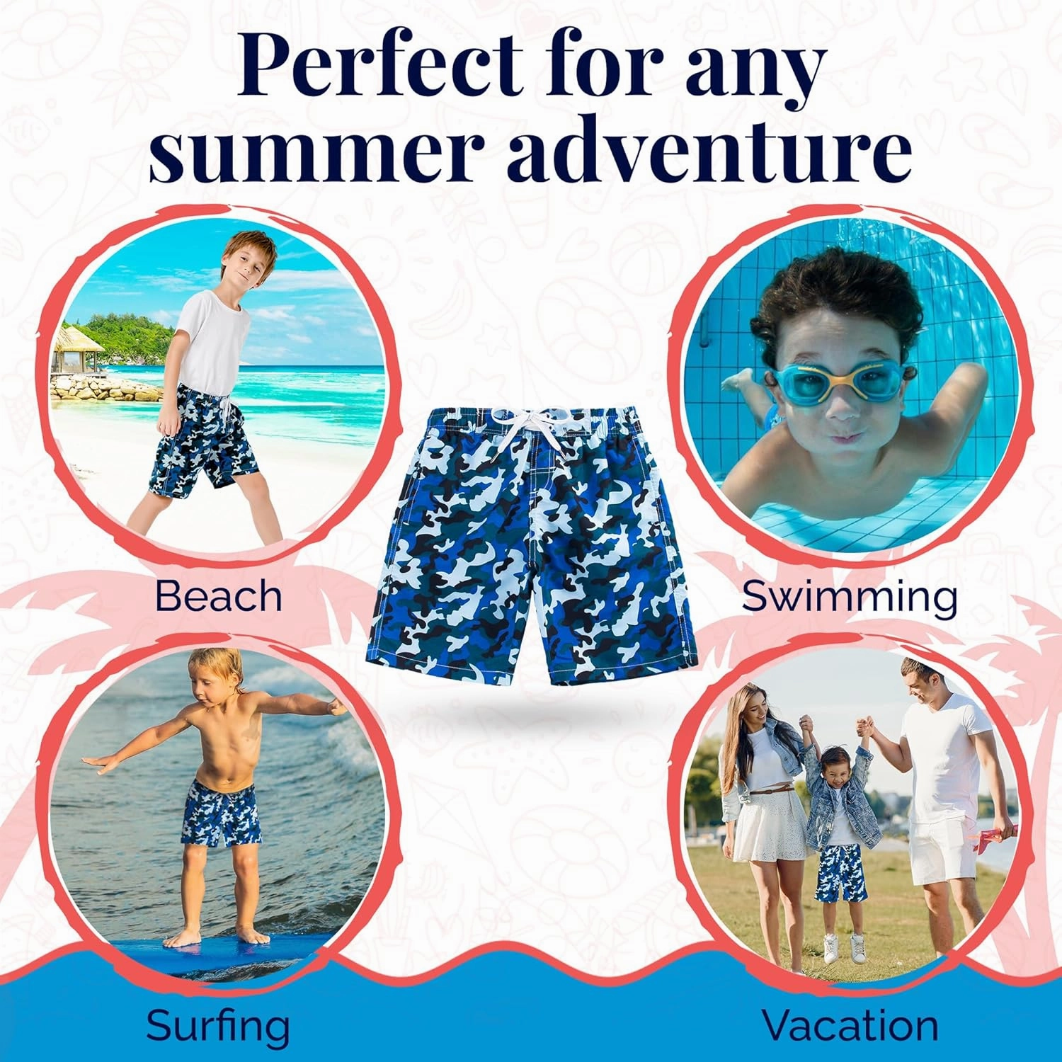SIX ISLANDS Boys Swim Trunks - Quick-Dry, Comfortable, Ages 5/6 to 18/20 - Fun Patterns, Durable Design Boys Bathing Suit