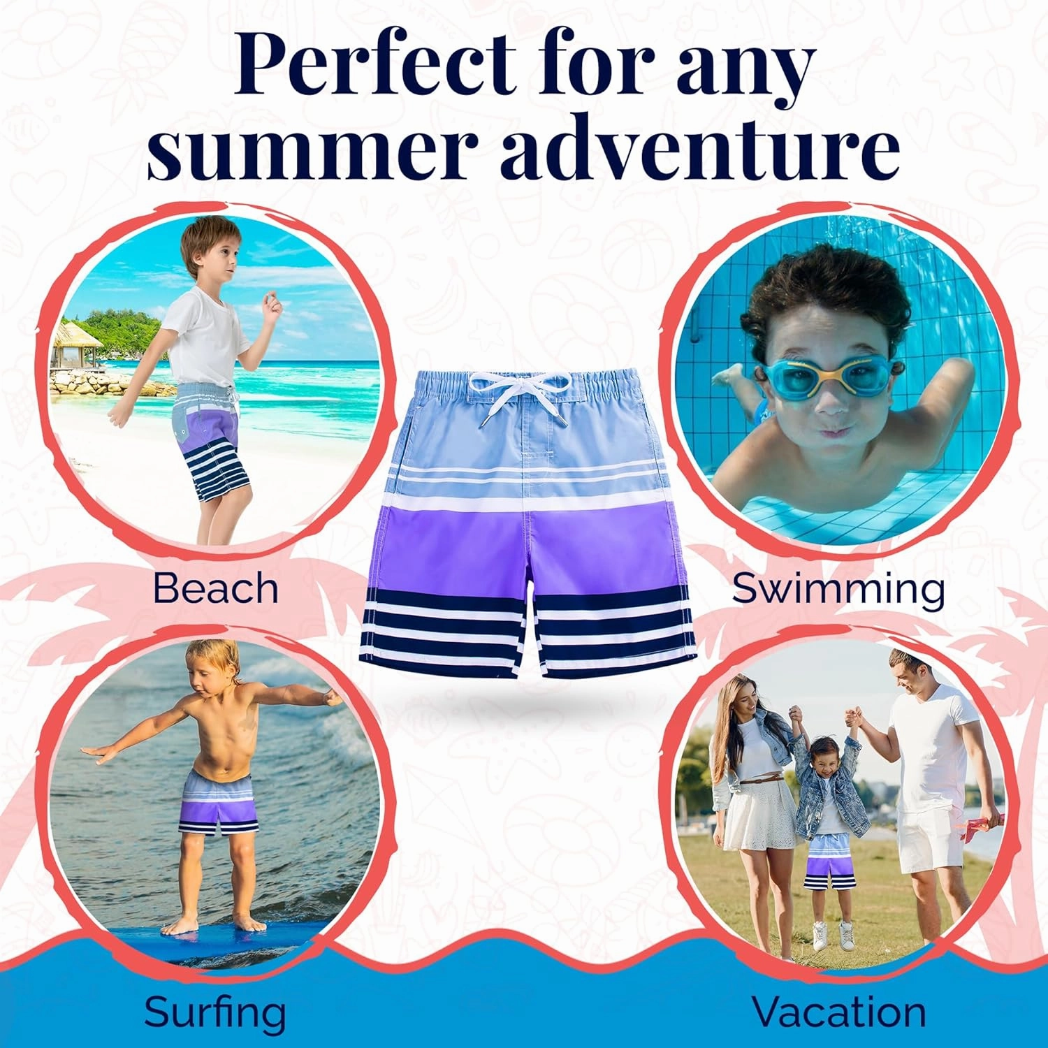 SIX ISLANDS Boys Swim Trunks - Quick-Dry, Comfortable, Ages 5/6 to 18/20 - Fun Patterns, Durable Design Boys Bathing Suit